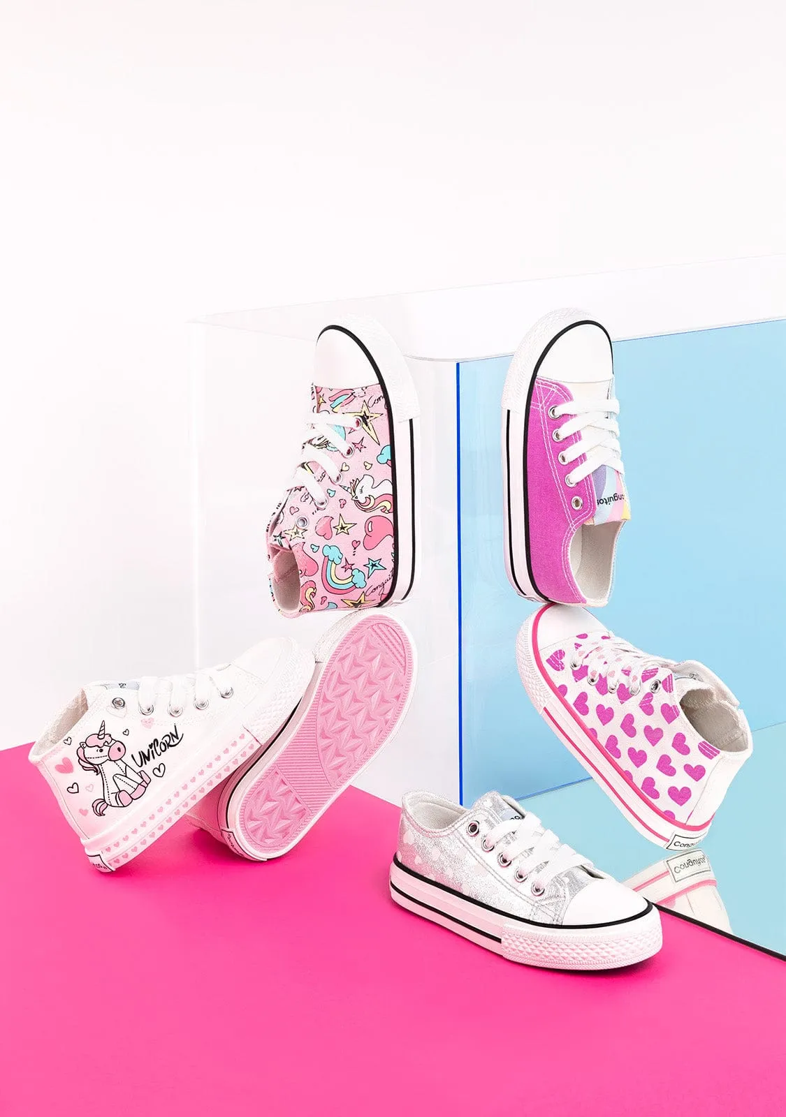 Girl's Pink Unicorn Hi-Top Sneakers