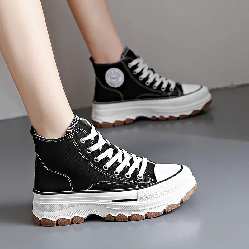 Women’s New Canvas Platform Sneakers – Casual Star-Print Trainers for Running, Tennis, and Outdoor Walking